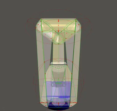 Parametric model of the seat with structural and fit geometry highlighted